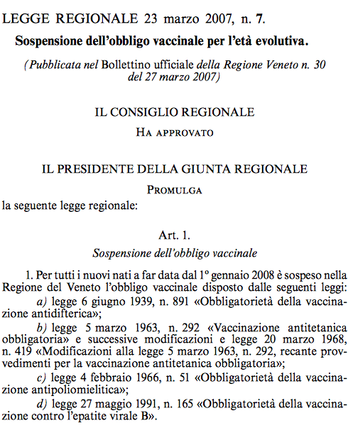 Il Veneto sospende l'obbligo vaccinale