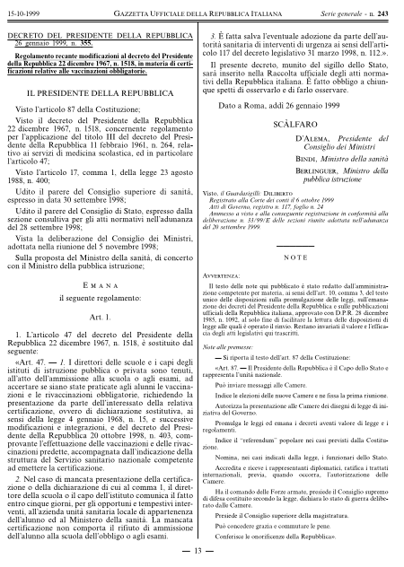 Decreto Presidenza della Repubblica n. 355 del 26/01/1999